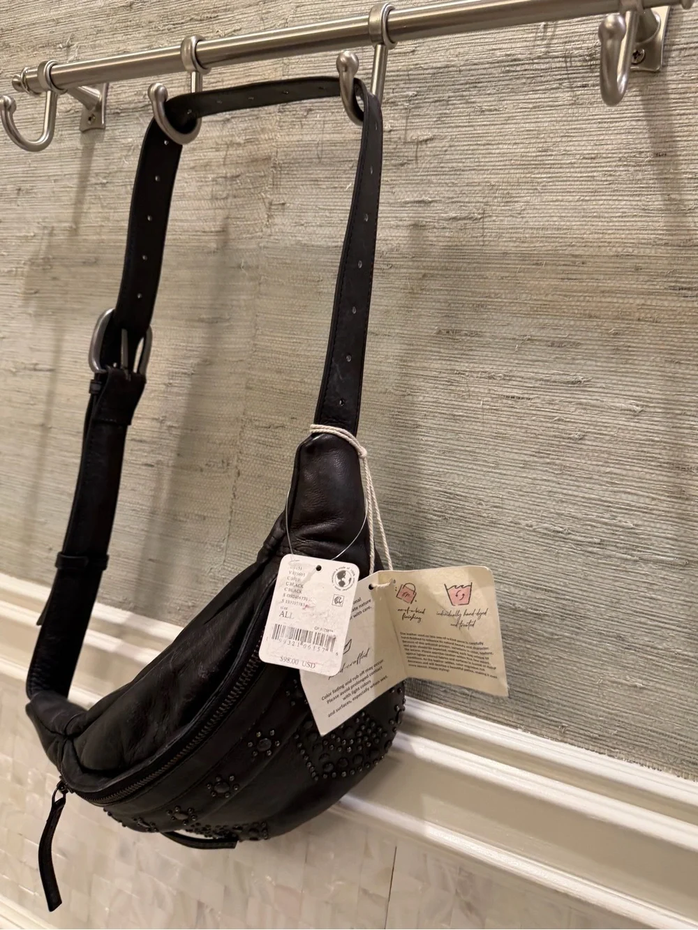 NWT new free people Ana adorned studded leather sling bag black purse